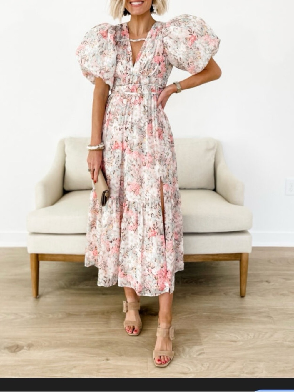 Floret studio floral puff sleeve empire waist dress perfect for Mother’s Day
